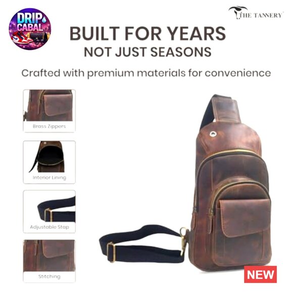 Buffalo Leather Travel Hiking Crossbody Chest Backpack Adjustable Strap main image 5
